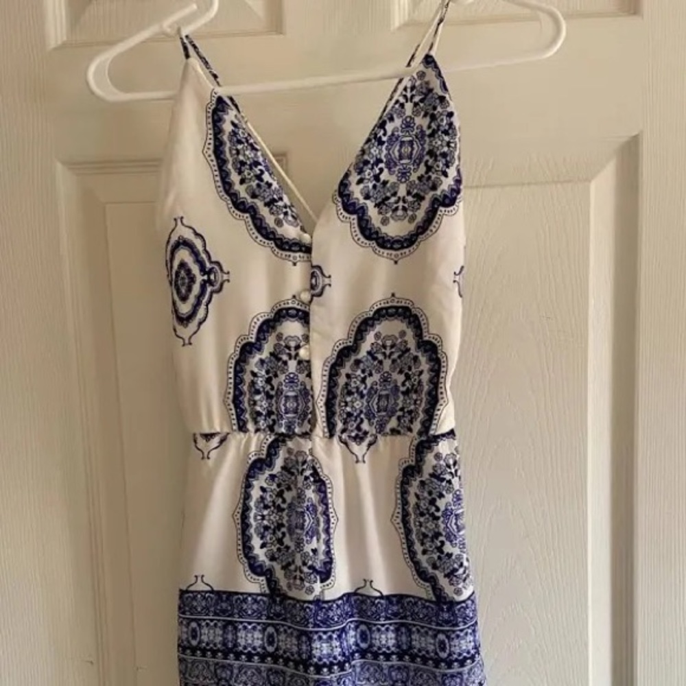 crystal sky blue and white romper